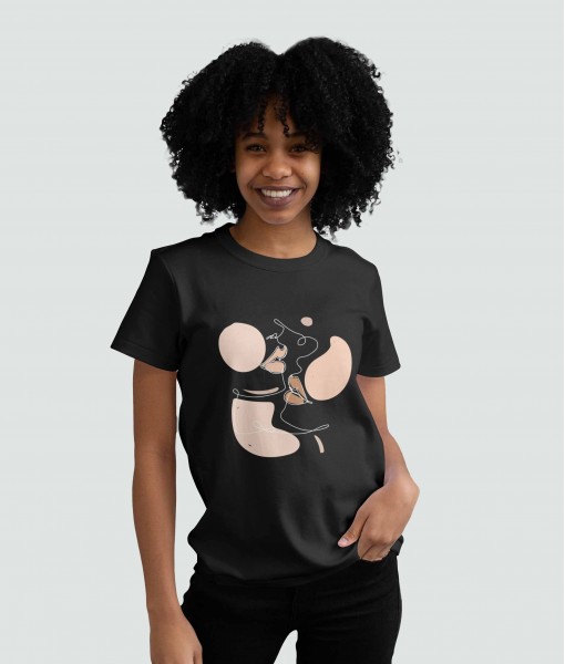 Дамска тениска с щампа Арт Continuous line woman lips beige spots - TShirtArtShop.com